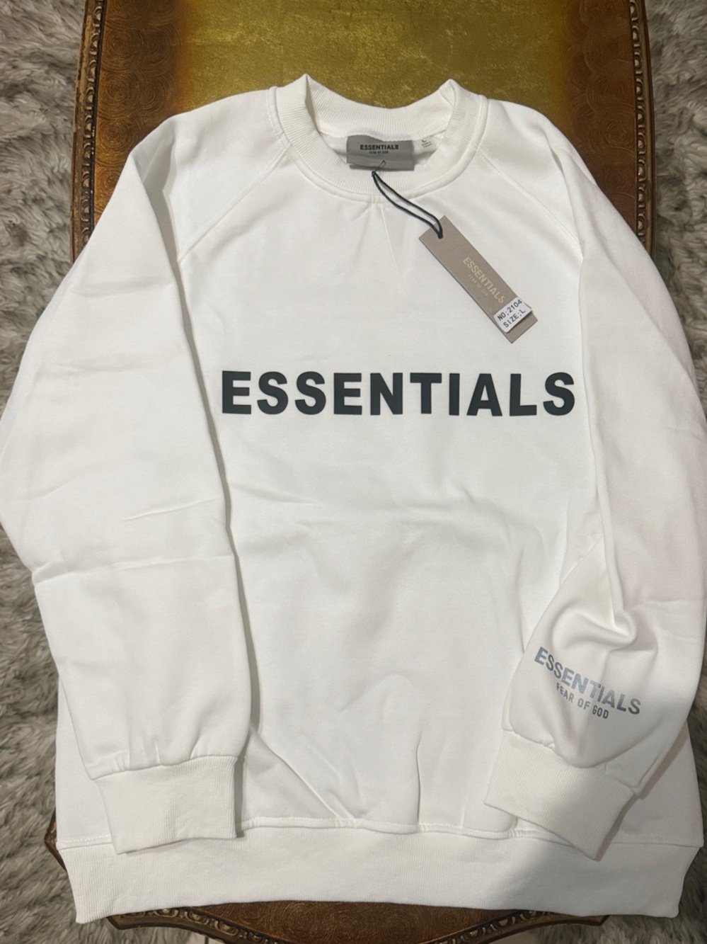 ESSENTIALS FEAR OF GOD White Crewneck Sweatshirt with Black Logo